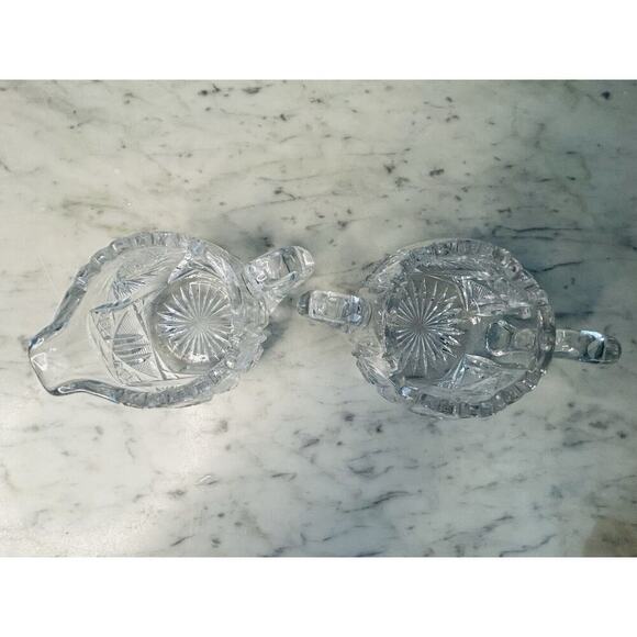 EUC American Brilliant Cut Crystal Glass Pinwheel Creamer Sugar Bowl Set ABP - Picture 13 of 16